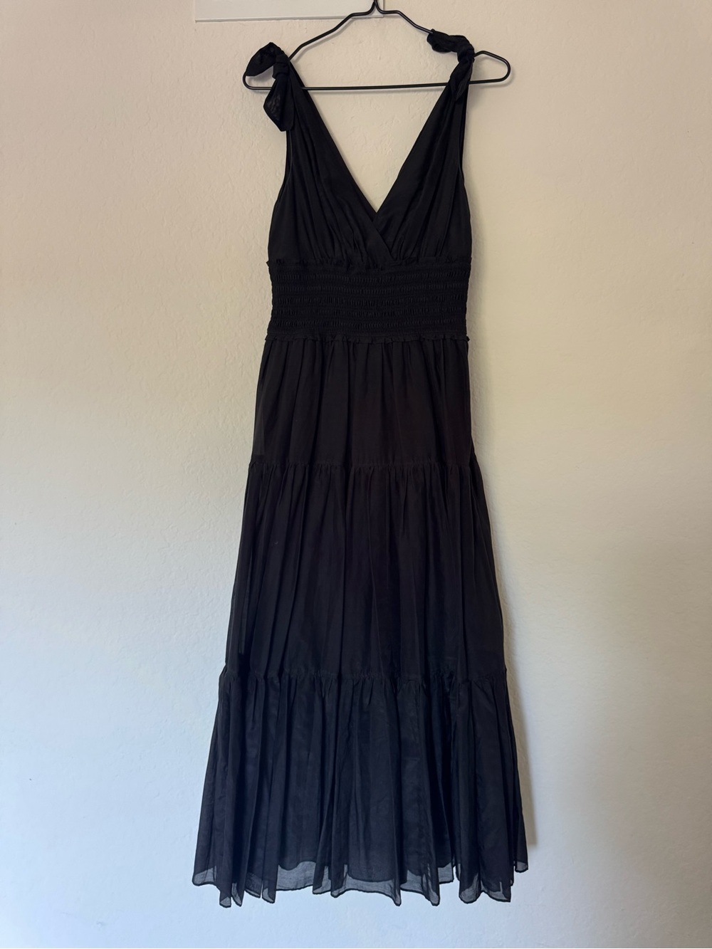 cinq a sept Black V-Neck Smocked Waist Maxi Dress